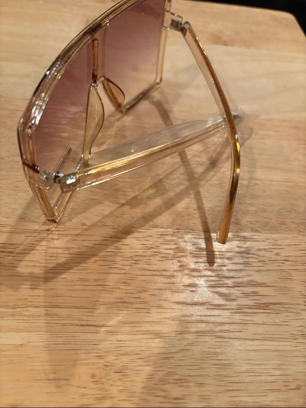 Transparent Champagne Frame Sunglasses with Pink Gradient Lenses